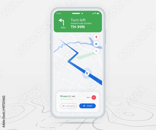 UX UI Mobile map GPS navigation app concept, Smartphone map application, App search map navigation, Technology map, City navigation maps, City street, gps tracking, Location tracker, Vector