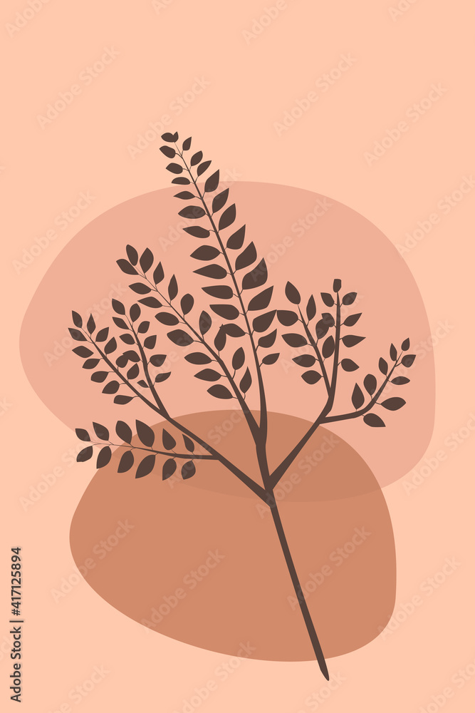 Boho herbs, plants, bohemian silhouette vector illustration print, leaves, leaf poster, print. Abstraction, the design is minimalism.