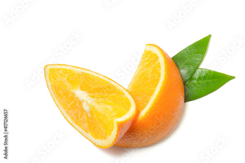 Ripe juicy sweet orange and slices isolated on a white background