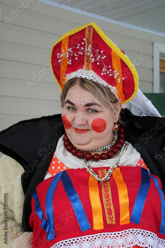 A woman dressed as a Russian beauty. Cosplay for the fairy tale Morozko. photo