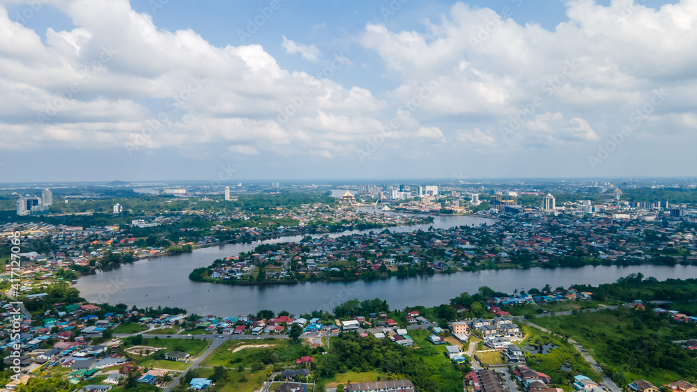 Aerial landscape view of Kuching, Sarawak