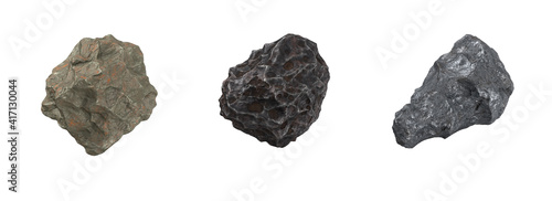 Meteorite (Planetoids, Space objects, Stones, Rocks) isolated on white Background.