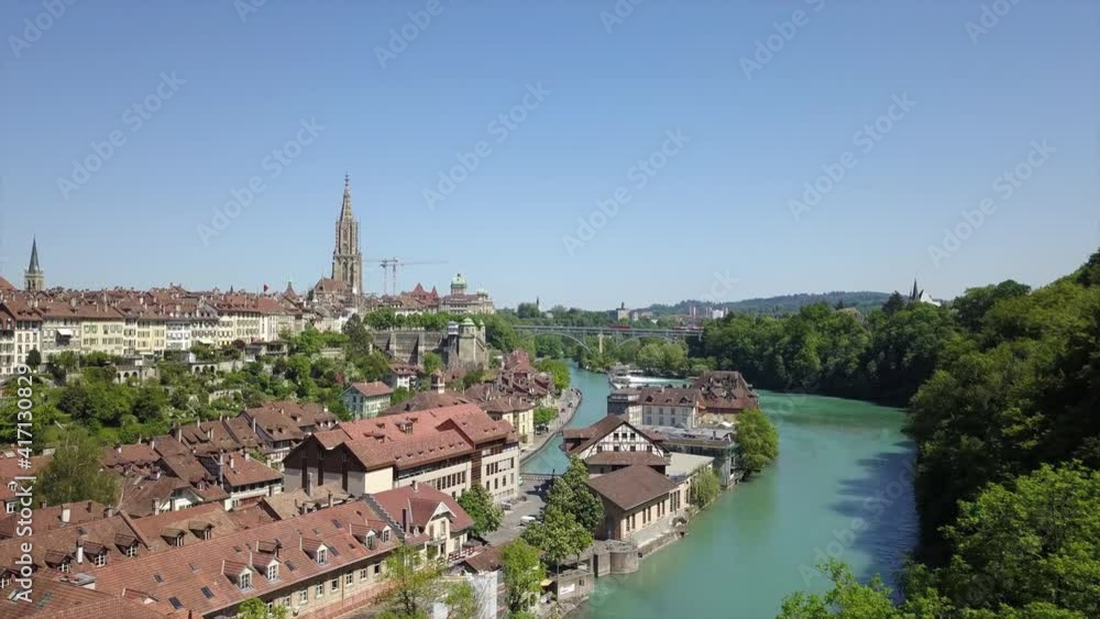 summer sunny day bern city riverside bay aerial panorama 4k switzerland summer sunny day bern city riverside bay aerial panorama 4k switzerland
