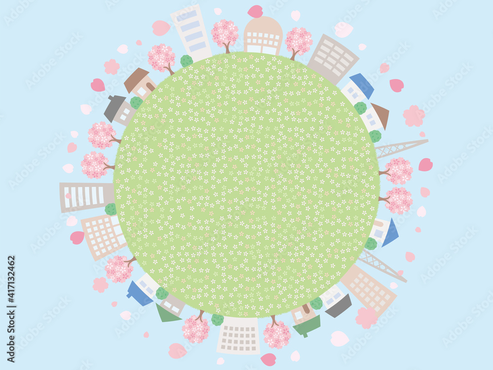 シンプルな春の街並みの背景イラスト 球体のレイアウト Stock ベクター Adobe Stock シンプルな春の街並みの背景イラスト 球体のレイアウト Stock ベクター Adobe Stock