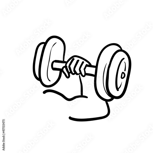 hand drawn doodle hand raised dumbbell illustration vector