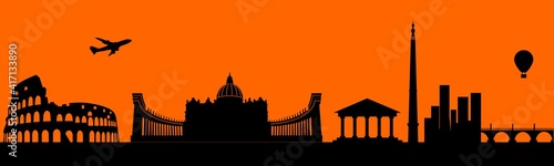 Vector city skyline silhouette - illustration, 
Town in orange background, 
Rome Italy