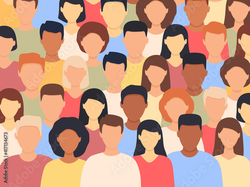 Diverse people standing together. Multicultural group of people background (europian, asian, american). Show TV concept. Human social diversity crowd. Vector illustration.