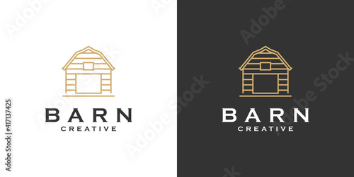 Barn Farm Minimalist  Line Art Logo design 