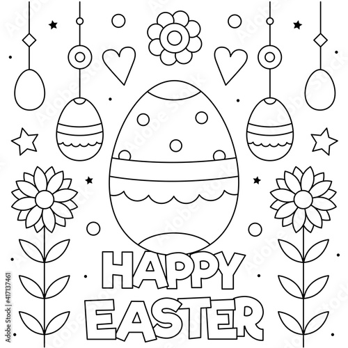 Happy Easter. Coloring page. Vector illustration of eggs.