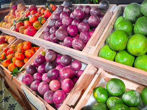 Fruits on the shelves in the market