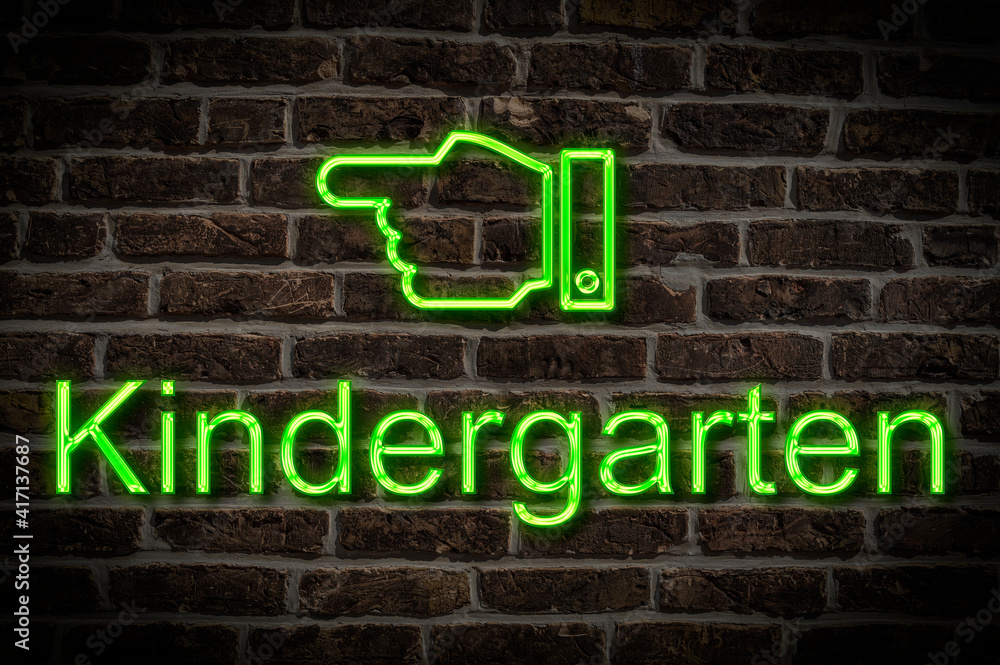 Fototapeta premium Leuchtreklame Kindergarten
