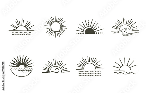Collection of line design with sun,sea,wave.Editable vector illustration for website, sticker, tattoo,icon