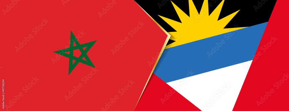 Morocco and Antigua and Barbuda flags, two vector flags. Morocco and Antigua and Barbuda flags, two vector flags.