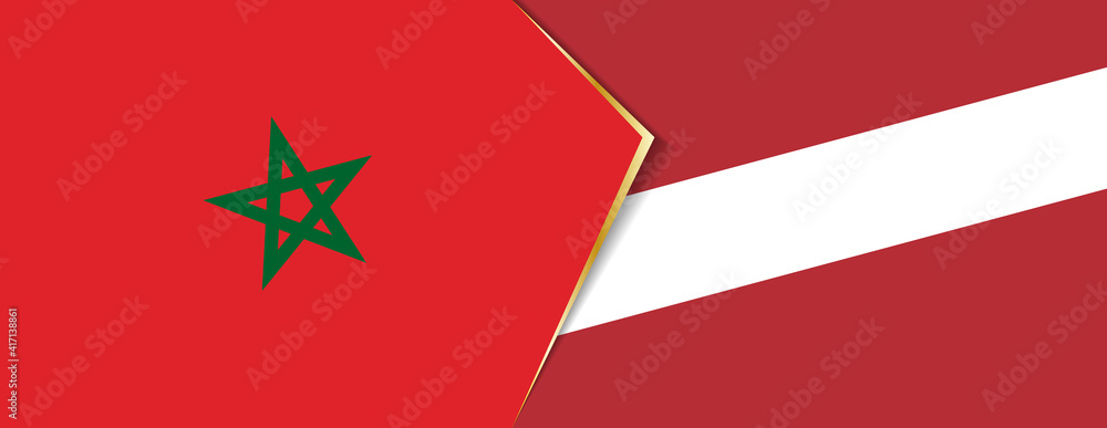Morocco and Latvia flags, two vector flags. Morocco and Latvia flags, two vector flags.