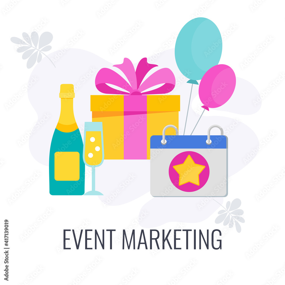 Event marketing Icon. Holiday calendar date. Cake, camera Event marketing Icon. Holiday calendar date. Cake, camera