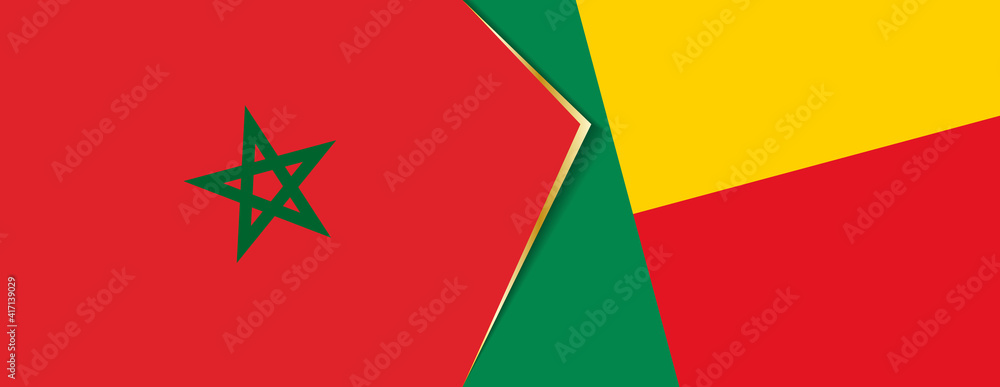Morocco and Benin flags, two vector flags. Morocco and Benin flags, two vector flags.
