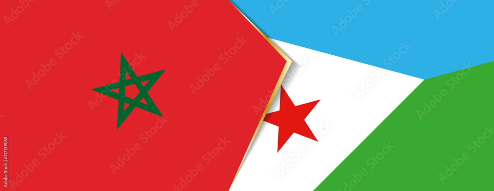 Morocco and Djibouti flags, two vector flags. Morocco and Djibouti flags, two vector flags.