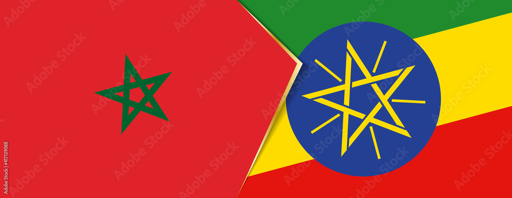Morocco and Ethiopia flags, two vector flags. Morocco and Ethiopia flags, two vector flags.
