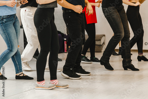 Kharkiv, Ukraine 21.02.21 Man and woman are dancing passionately salsa at class photo