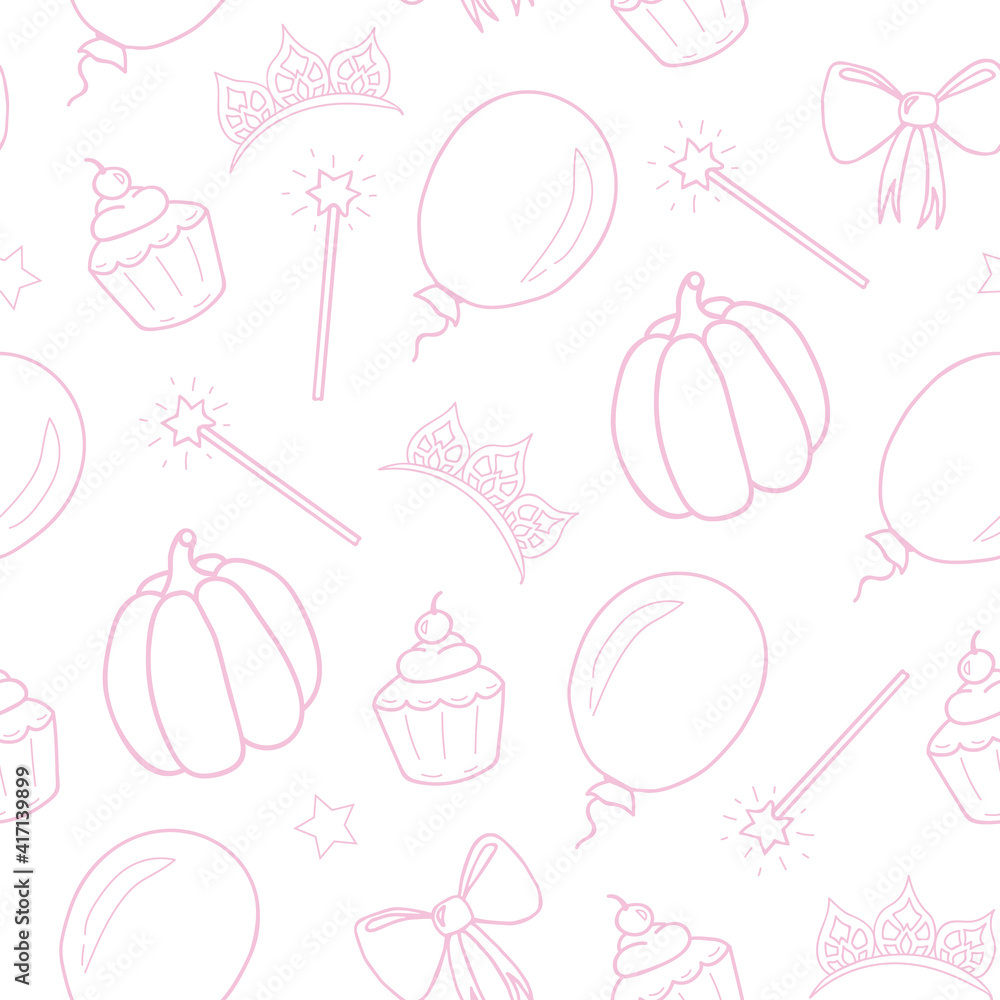 Seamless pattern for a little princess. white background. Hand drawing. Vector illustration. Seamless pattern for a little princess. white background. Hand drawing. Vector illustration.