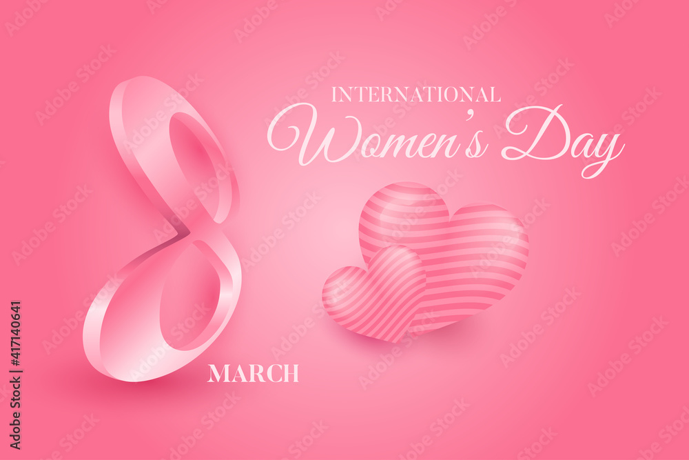 International women's day vector illustration with realistic love heart and number 8. Good for banner, cover, poster or greeting card