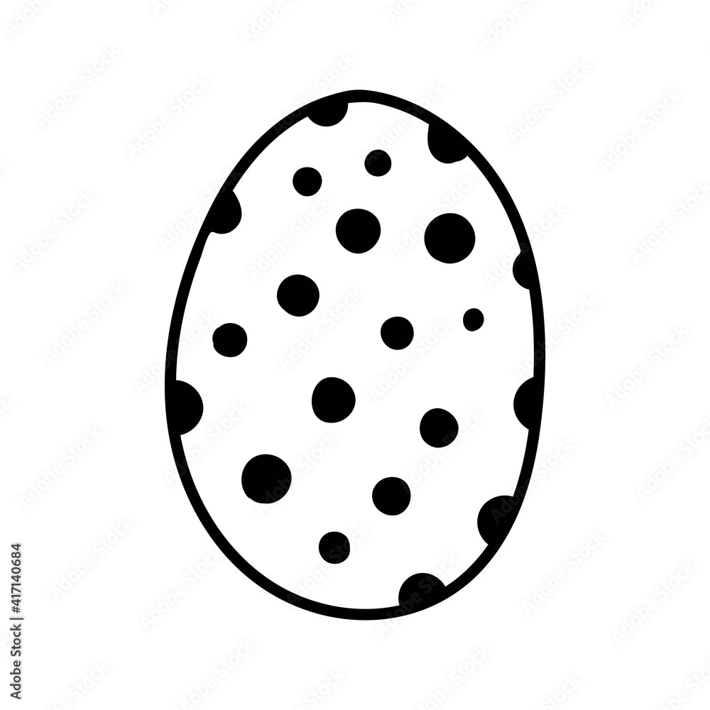 One easter egg with black ornament of circles, balls, dots on white background. Simple Spring holiday symbols One easter egg with black ornament of circles, balls, dots on white background. Simple Spring holiday symbols