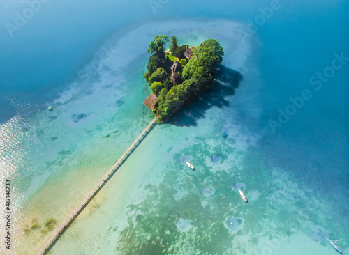 The private island Castle Litzlberg (Schloss Litzlberg) on the Lake Atter (Attersee) in Austria photo