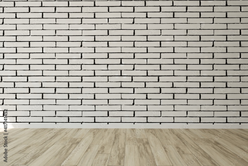 modern empty room with brick white wall and laminate floor interior design. 3D illustration modern empty room with brick white wall and laminate floor interior design. 3D illustration