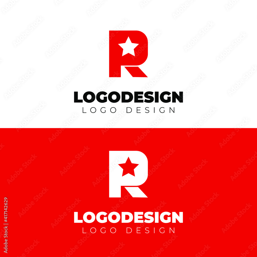 r and star logo design minimal logotype vector template