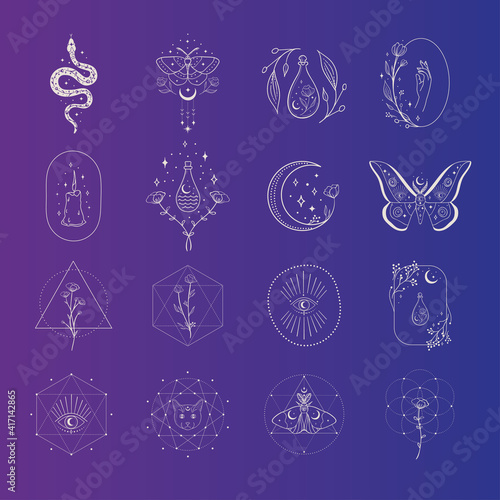 White vector abstract mystic line design elements