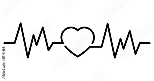 heart icon with sign heartbeat. Vector illustration. Heart in flat outline style.