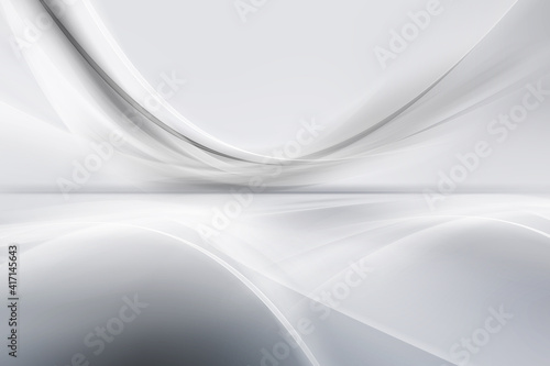 Fototapeta Naklejka Na Ścianę i Meble -  White grey perspective flow waves background. Fantasy futuristic sci-fi design.