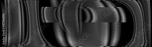 Monochrome black texture deformation with curved metallic surface effect in middle gray halftones. Abstract background saver, mobile apps, wall panel, business card, image of blog, poster.