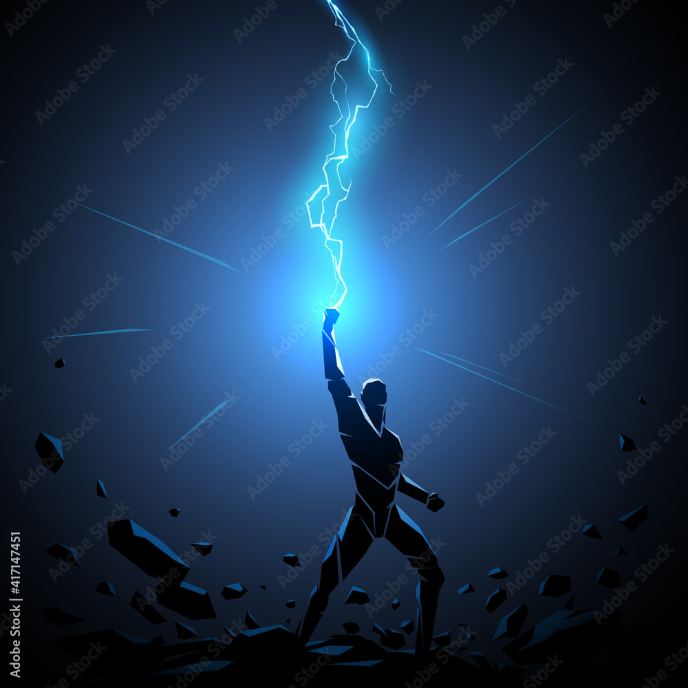 Geometric man silhouette with lightning