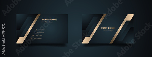 Luxury modern business card print template. Creative and clean executive business class. Elegant premium design with dark background and golden effect.