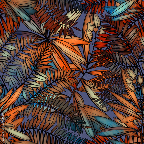 Imprints tropical leaves seamless pattern © Liia Chevnenko