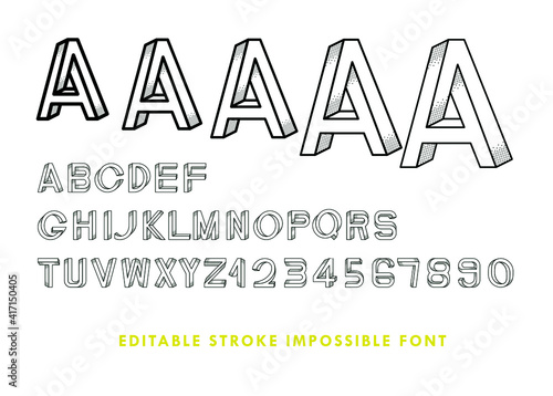 Impossible font has shadow texture. The contains 36 characters uppercase and numbers with editable strokes, meaning the strokes are not expanded and the weights can be edited.