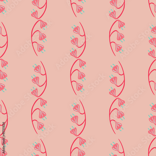 Vintage seamless pattern with abstract bell flowers silhouettes ornament. Pink palette backdrop.