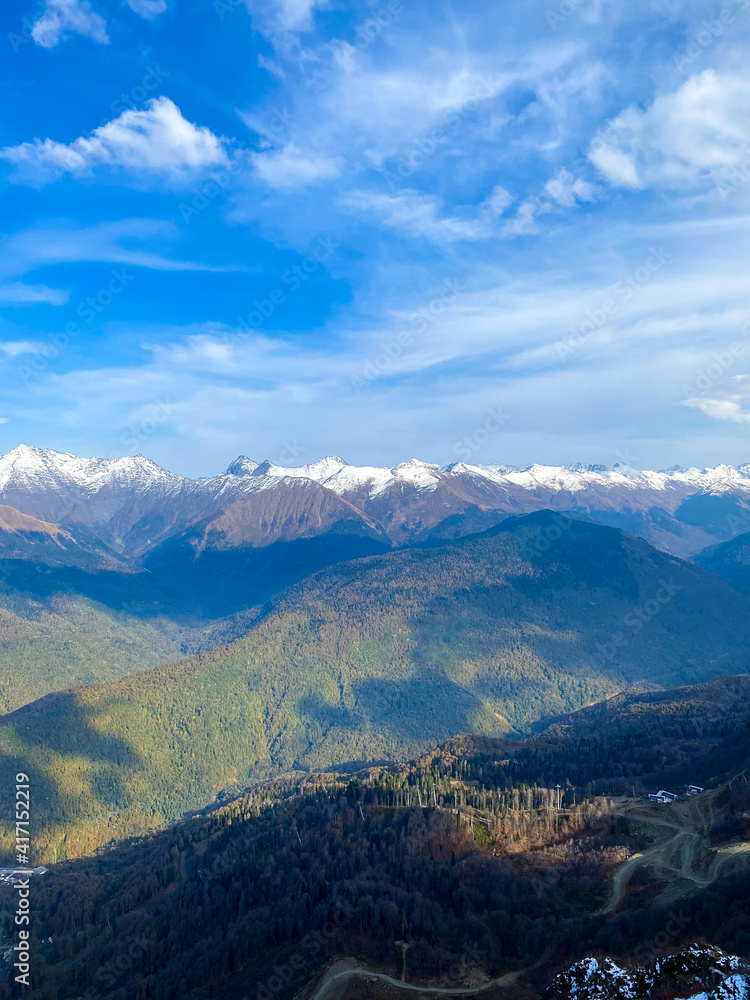 Beautiful mountains landscape under blue sky