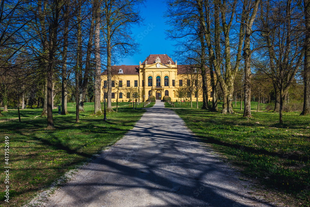 Alley in front of Palace in Eckartsau town in the Austrian state of Lower Austria