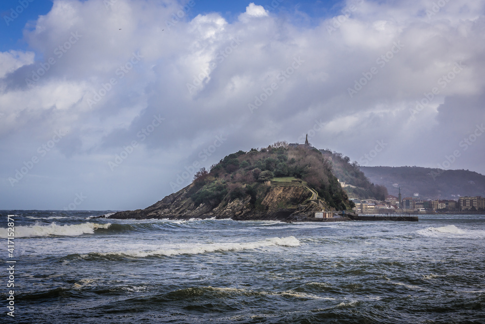 Santa Clara Island and Urgull mountain in San Sebastian, Spain