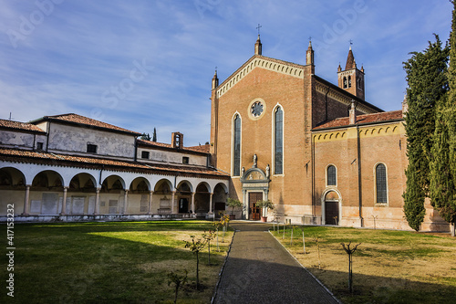View of Gothic style church of San Bernardino (Chiesa di San Bernardino) - XV century church of Verona which is part of a Franciscan convent. Verona, Italy.