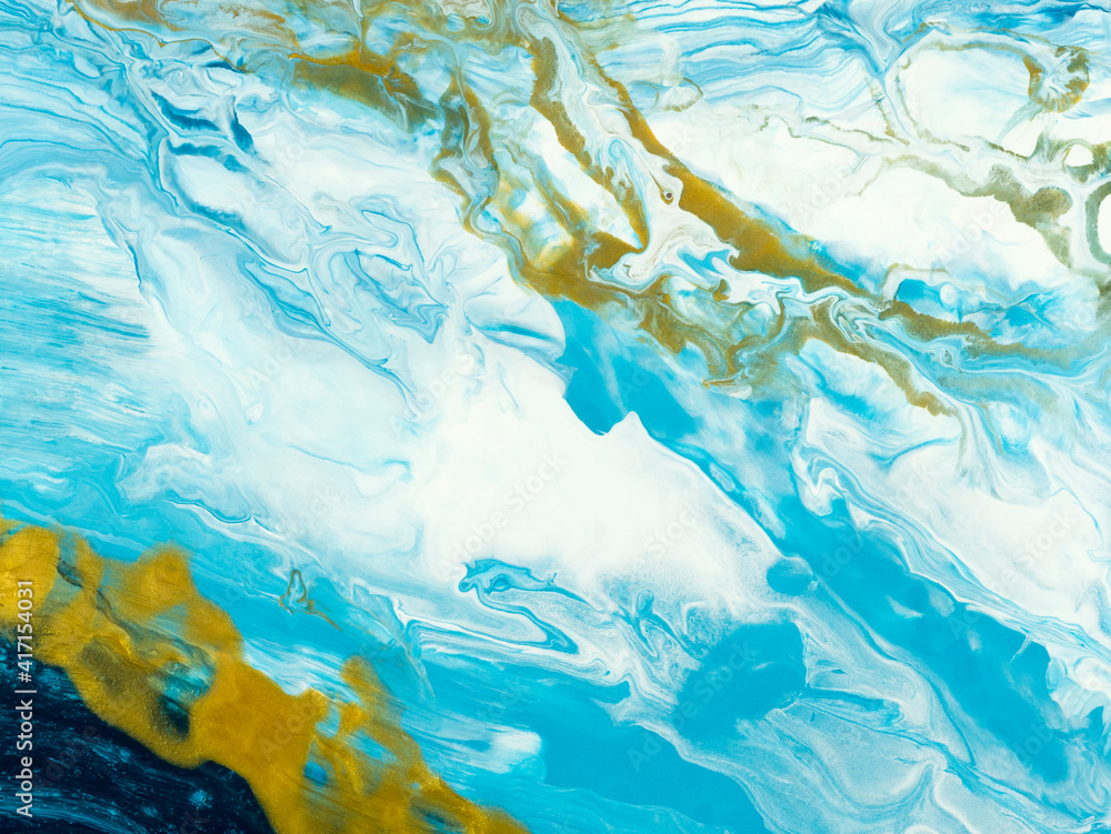 Blue and gold fluid art, creative abstract hand painted background, marble texture, abstract ocean