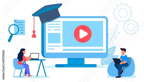 Professional training Webinar Online business courses Presentation  Education Video tutorial Vector flat illustration Design composition market analysis creative solution Сoncept of online meeting