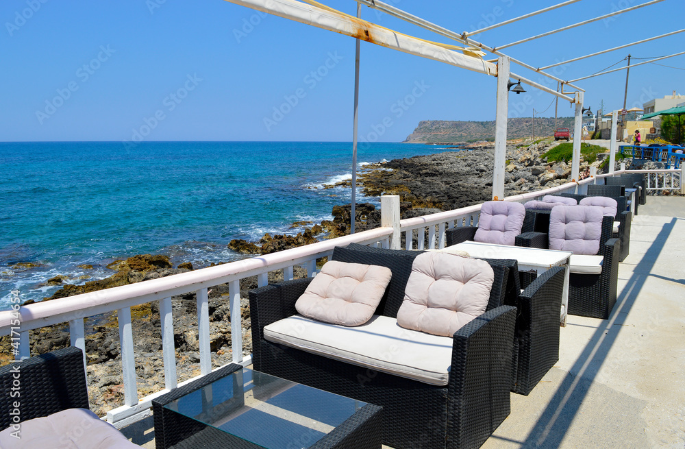 Fototapeta premium Sissi harbour restaurant in Crete