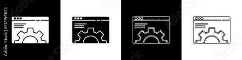 Set Browser setting icon isolated on black and white background. Adjusting, service, maintenance, repair, fixing. Vector Illustration.