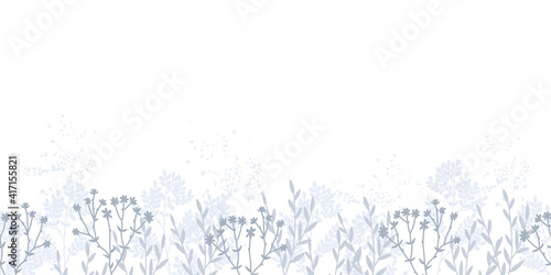 Horizontal floral seamless banner. Vector design templates in modern style with copy space, flowers and leaves.For background of wedding invitations, posters, frames, covers, social media wallpaper