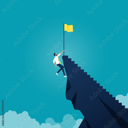 Hard and easy ways-Struggle or hard work in business concept, Businessmen climbing mountain to reach success. Working hard to be on top position, Choice of ways