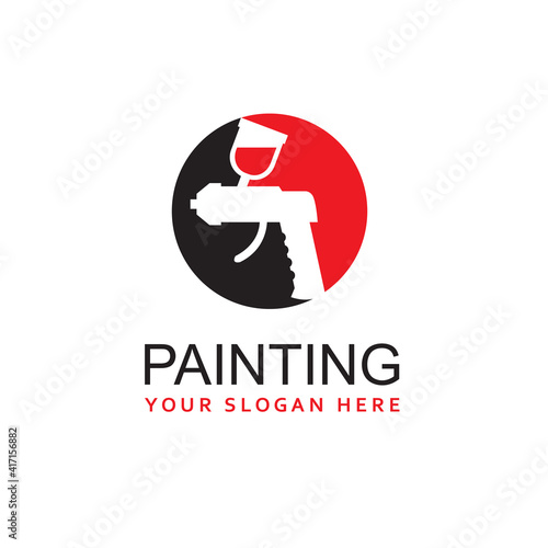 abstract emblem of spray gun painting isolated on white background