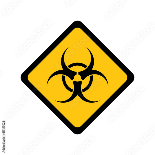 biohazard icon, pictogram in yellow square, isolated on white background symbol, warning sign